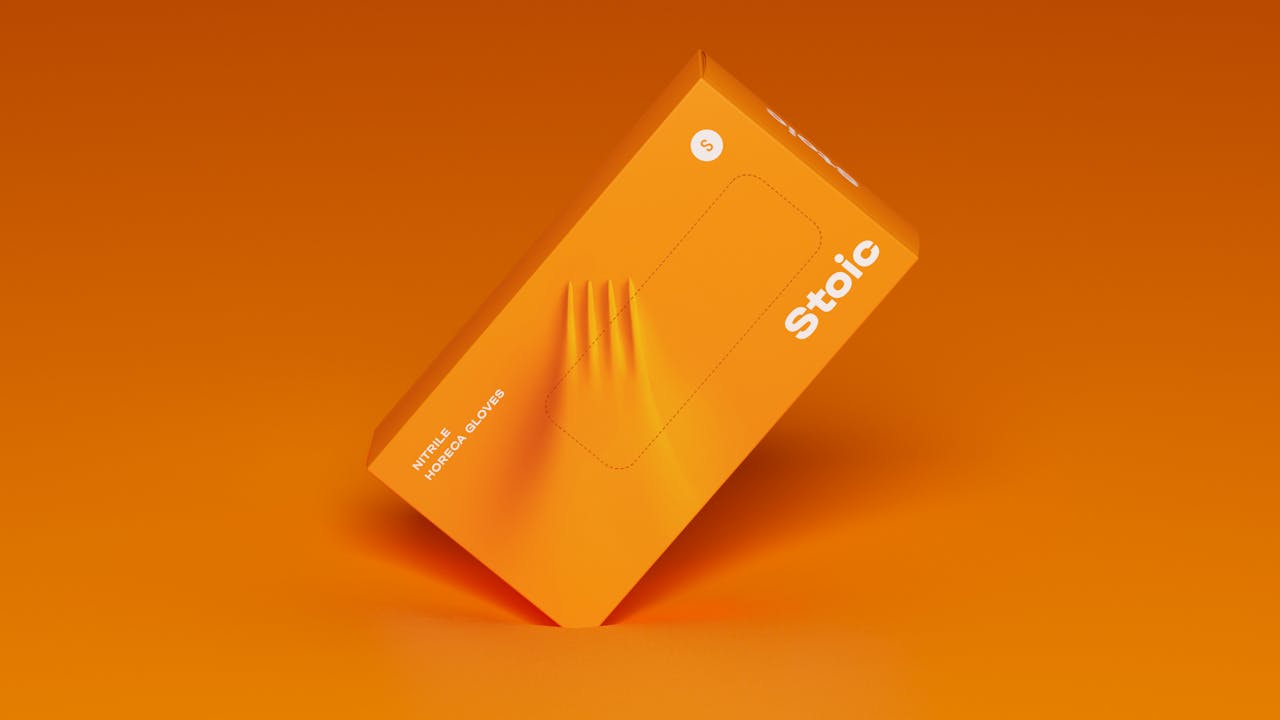 Pentawards top packaging trends features for Stoic. It steps well outside its comfort zone, with bold and unexpected packaging that reflects the strength of its rubber gloves.