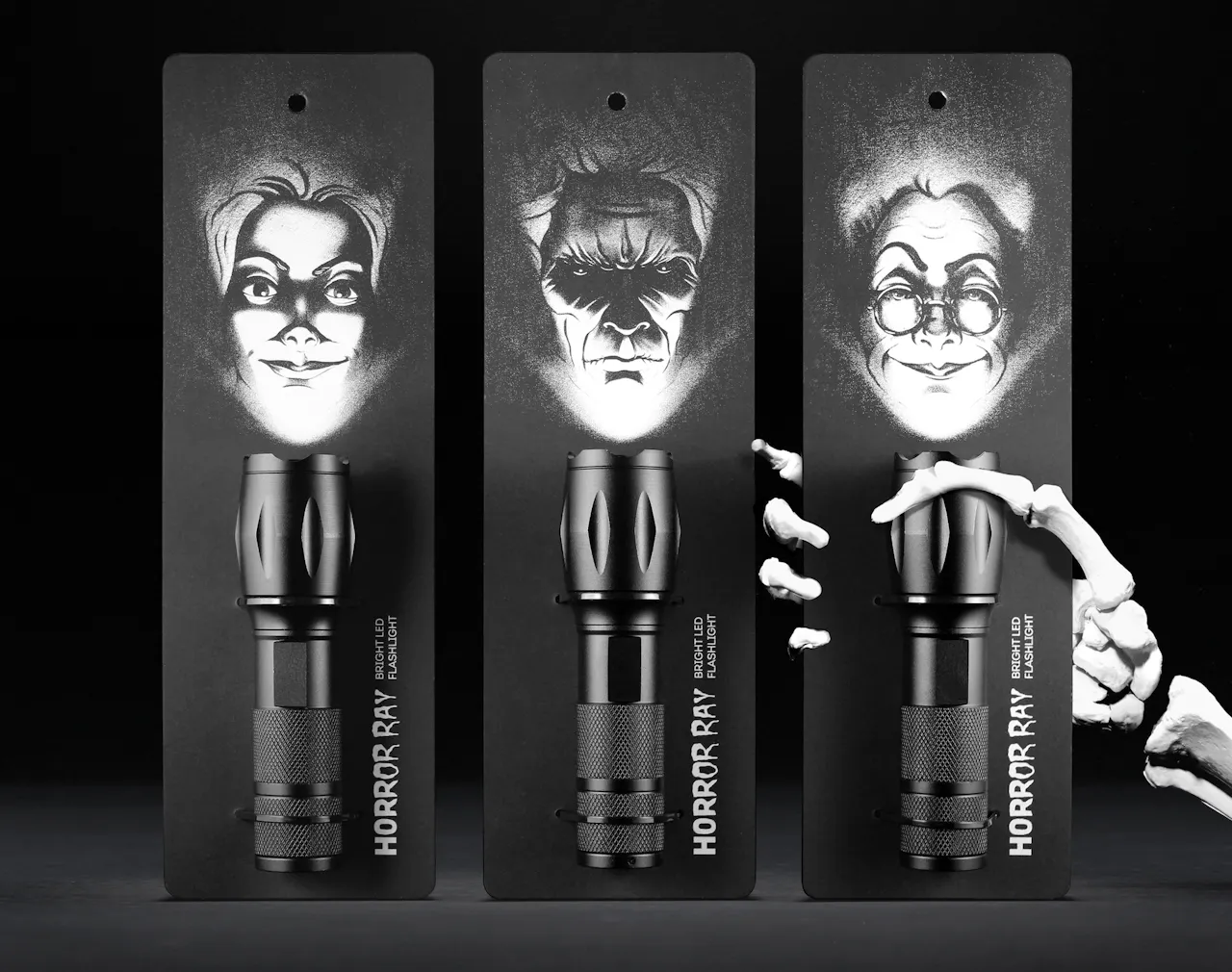The package design for the Horror Ray flashlight, a product designed for children attending summer camp, is loaded with evocative storytelling.