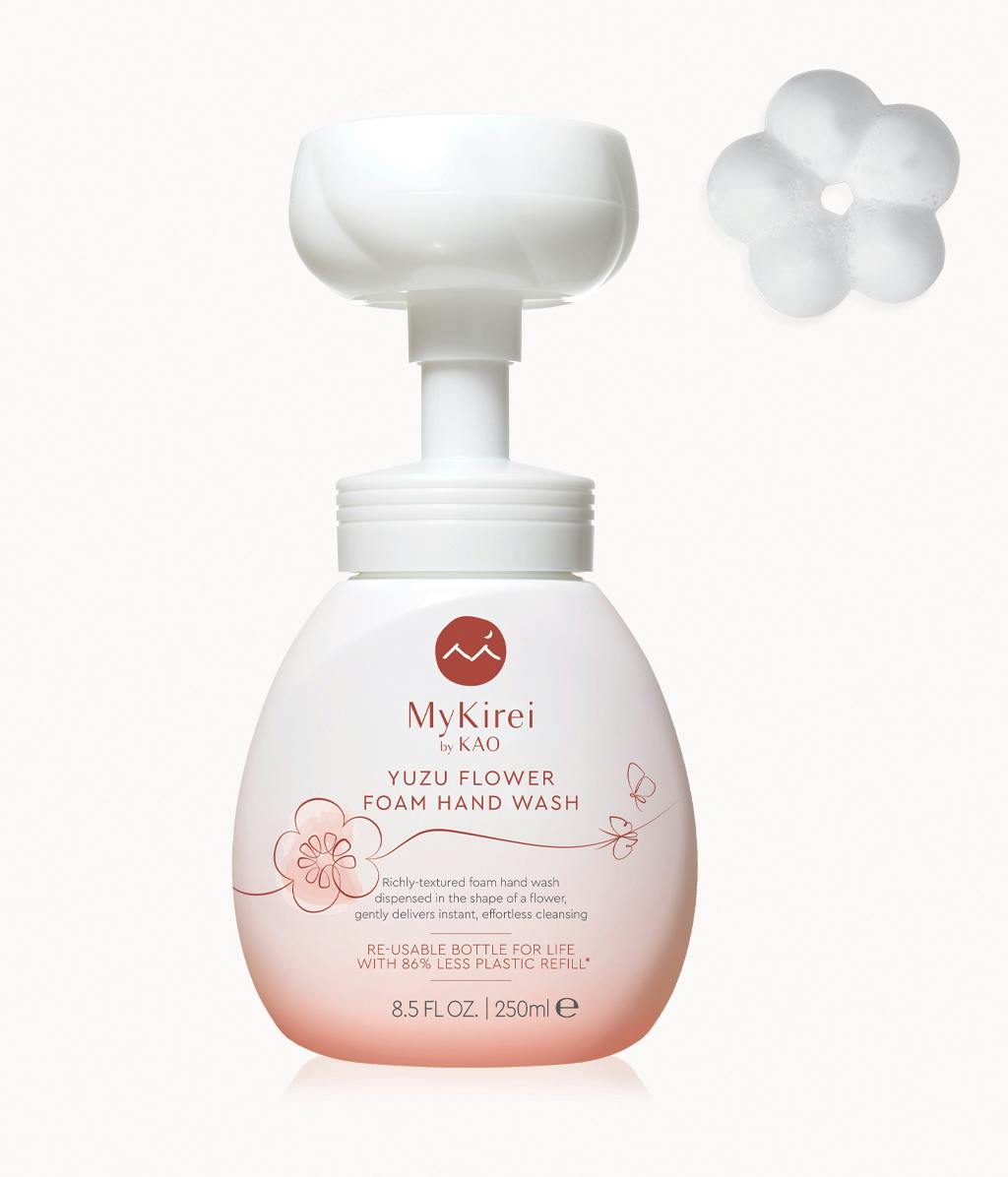 MyKirei's Yuzu Flower Foam Hand Wash comes in a reusable life bottle that distributes soap in the form of flowers.