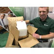 Veritiv's Kip Thompson demonstrates the starch-based panels used to maintain the cold chain for food in e-comm, such as meal kits.