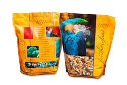 This bag immediately draws attention with its vibrant colors and captivating image of a blue-and-gold macaw, and a see-through window allows shoppers to ensure the product is fresh and pest-free.
