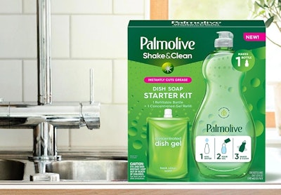 In March, Colgate-Palmolive launched its new Palmolive Shake & Clean Dish Soap product, which features a packaging system made up of a reusable bottle paired with a flexible pouch refill.