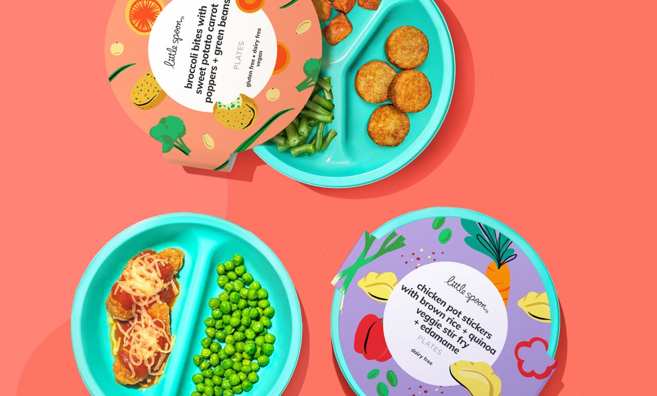 Little Spoon’s Plates line of nutrient-dense, clean-ingredient meals come in 29 options, made for early finger foods through big kid years, in vacuum-packed packaging.