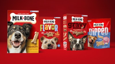 The new packaging is being used for 25 SKUs of the brand’s biscuits, chews, treats, and supplements.