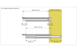 The stroke of the LinMot actuator in the Forpak application - this graphic demonstrates the footprint of the axis.