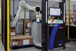 The RPZ-MAX, equipped with Kawasaki Robotics R series general-purpose robots, is a small-footprint, point-of-use palletizer with one or two pallet stations.