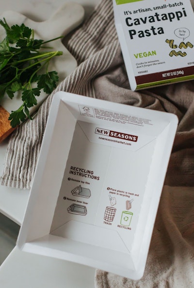 The PaperSeal tray is constructed of FSC-certified fibers and is made from a flat, precut paperboard formed on a G. Mondini machine that also applies a thin barrier-film layer in one step.