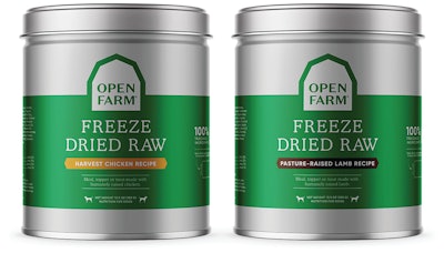 Open Farms Pet Foods’ Freeze-Dried Raw Recipes use durable, reusable packaging hosted through TerraCycle’s Loop platform.