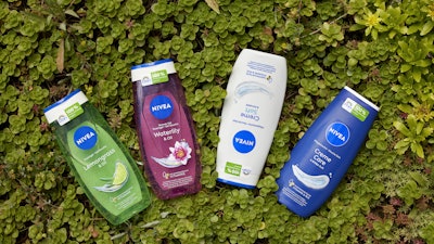 The recently relaunched Nivea female and universal shower gel line, considered one of the front runners in terms of sustainability at Beiersdorf, contains up to 98% rPET in the bottle and 30% rPP in its cap.