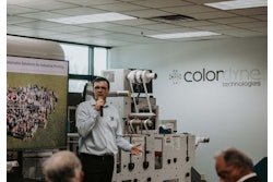 Taylor Buckthorpe presents at Colordyne’s open house.