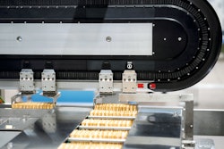 Cavanna’s first XTS application is a 90-deg transfer system for packaging slugs of cookies. (© Cavanna