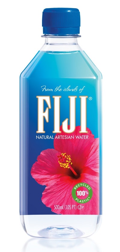 Fiji Water in 300- and 500-mL sizes is now available in the U.S. in PET bottles made from 100% post-consumer recycled material.