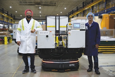 At the Langley facility, Dinesh Naidu, plant manager (left) and Dilip Bhulabhai, technical manager, saw immediate production and safety improvements. Mauser Packaging has since expanded the program to include its Oakville, Ontario facility.