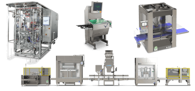 Running in the Paxiom Group booth is the V25 bulk weigh filling system, a full turnkey system that includes automated case erecting, bag inserting, bulk weigh filling, bag uncuffing, and case sealing.