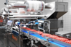 The FW3710B box-motion, wet-duty stainless steel wrapper can handle ground meat loafs up to 35 to 40 lb. in an 8-in.-wide format at speeds to 120/min plus.