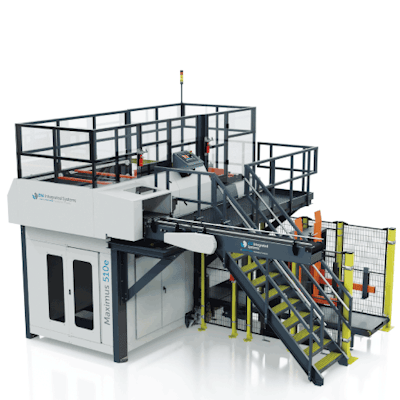 The new Maxiumus mid-speed case palletizer from BW Integrated Systems has been engineered to meet changing market needs for a smaller-footprint, more flexible high-level palletizer.
