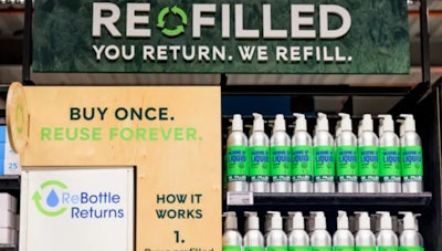 Reusable bottle return station.