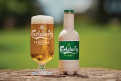 Version 2.0 of Carlsberg’s paper bottle has an inner lining injection stretch blow molded of PEF, and it takes a steel crown. In development: an inner coating of PEF and a paper cap (opposite).