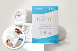 Tru Earth’s Eco-Strips dissolvable laundry detergent strips are packaged in a recyclable, compostable paperboard envelope that contains 8, 32, 64, or 384 strips/pack.