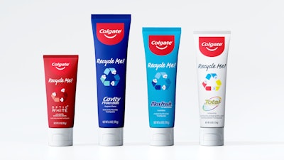 Colgate is including on the tube’s front panel a prominent “Recycle Me!” message.