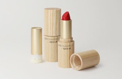 Aptar Beauty + Home and Quadpack's Iconic Woodacity refillable lipstick package