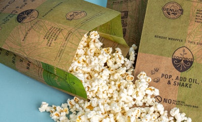Connect Snacks shares that its popcorn bags are made from FDA-approved, grease-resistant PFAS-free papers that were engineered for microwave popcorn packaging.