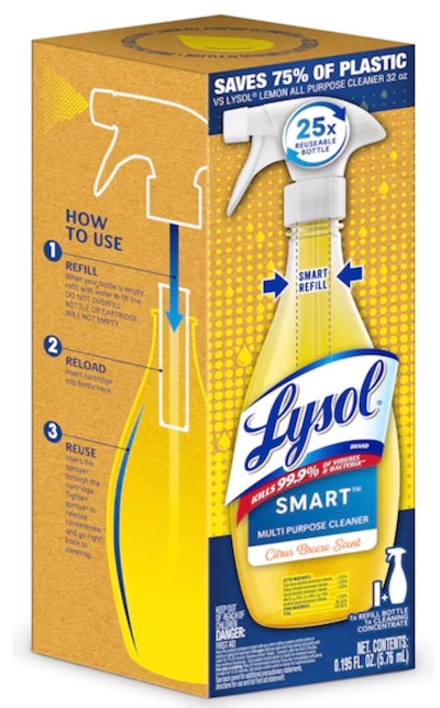 The Lysol bottle has been designed to be reused up to 25 times.