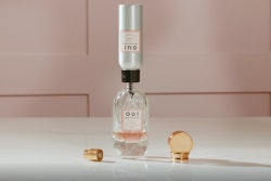 A clever dispensing applicator on the aluminum bottle refills for O.U.i.’s eaux de parfum product ensures product is transferred to the reusable glass package cleanly and easily, without product waste.