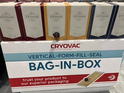Bag-in-box wine pack formats that have been digitally printed with watermarks that are readable by consumer smartphones were a big splash item at the Sealed Air booth at PACK EXPO.