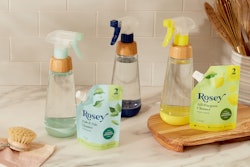 Thrive Market’s new Rosey line of household cleaning products includes three refill/reuse option, pairing concentrate in a flexible pouch with counter-worthy, reusable glass bottles.