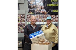 Mark Rosenstein of Foundation Fitness Club and Pinnacle Packaging President Nicole DeJoris collect personal items and non-perishable foods to help The Outreach House in Lombard during the holiday season.