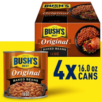 Bush Brothers is testing a four-pack format of 16-oz cans in a carton. The company already uses 8-pack multipacks for box stores, but this size is more targeted for traditional grocery retail.