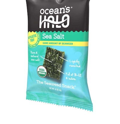 Ocean's Halo's seaweed snacks will use trayless packaging.