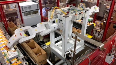 The latest automation installation at the plant is a two-ABB IRB 1200 robot station that case packs the retail cartons into 12-ct shipper cases.