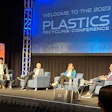 From left, Dan Leif, managing editor at Resource Recycling, Inc.; Brent Bell, president, Waste Management; Haley Lowry, global sustainability director, Dow; and Jon Stephens, CEO, Natura PCR.