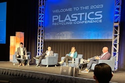 From left, Dan Leif, managing editor at Resource Recycling, Inc.; Brent Bell, president, Waste Management; Haley Lowry, global sustainability director, Dow; and Jon Stephens, CEO, Natura PCR.
