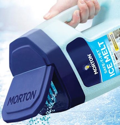 Morton Salt's new Safe-T-Pet Ice Melt packaging improves shelf visibility and grip.