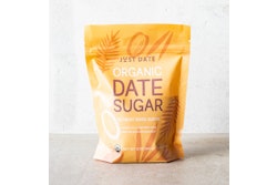 The new 12-oz package for Just Date’s Organic Sugar is a flexible, stand-up pouch made up of HDPE, 40% of which is recycled content, and PET, made up of 90% rPET.