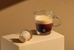 Eighty-two percent of the new coffee capsule is made from wood fiber, while the balance, which includes the inner film liner and the lid, is made from a compostable biopolymer material.