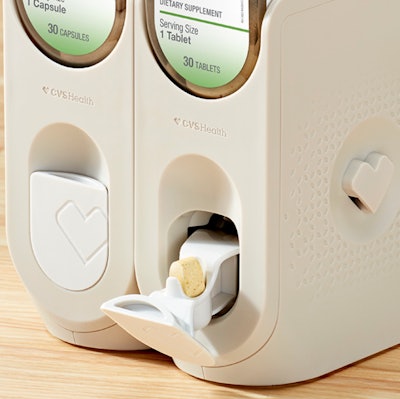 The consumer can quickly access a single vitamin by opening the door with a fingertip. The door features a divot for easy opening. (Image credit: CVS Pharmacy)