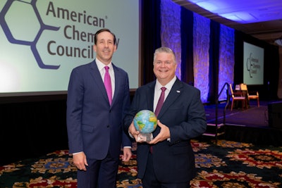 The award was presented to Brian Powers, Sabic’s Vice President, Americas (right) by ACC President and CEO Chris Jahn (left).