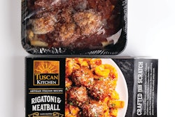 This photo shows the larger tray, which holds four servings, filled and packed on the same line.