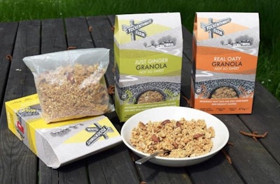 Yockenthwaite Farm's new bag-in-box cereal packaging features a home compostable laminate bag.
