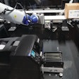 Epson VT6L All-in-One 6-Axis Robot and Epson ColorWorks CW-C6000P Color Inkjet Label Printer automation solution prints and applies labels.