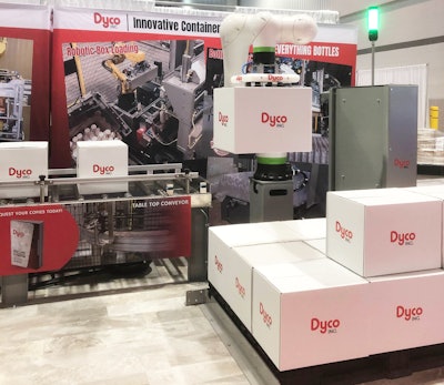 Dyco’s collaborative box palletizer, introduced at PACK EXPO Las Vegas, expands the company’s capabilities beyond plastic container handling.