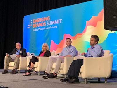 Co-manufacturers and co-packers provide insight to emerging brands about how to grow their business. From left to right: Ron Puvak, Contract Packagers Association; DeAnn DeVenney, Maverick Packaging; Dillon Vincent, Crystal Packaging; and Paul Shrater, Minimus Products.