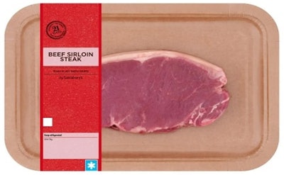 Sainsbury's new board-based steak trays reduce plastic by 70% compared to the previous pack.