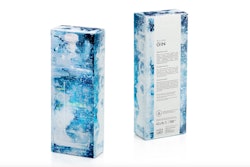 The visual ice-block effect on the retail carton for 1000 Lakes gin was achieved with several different levels of printing done with UV printing on silver PET laminated paperboard.