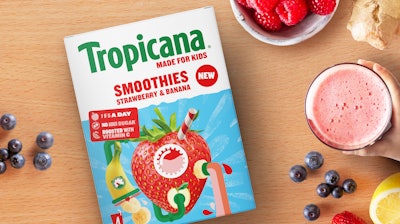 The multipack carton is designed with parents' eyelines in mind. The trusted brand and product variety--smoothie for kids, not juice--resides atop the pack since the bottom half can be obscured in retail chillers on on-shelf in refrigerated cases.