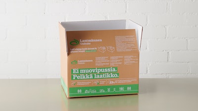 Lantmännen Unibake’s new packaging eliminates the LDPE bag that held the frozen bread loaves inside the corrugated shipper and instead incorporates a barrier paper on the inside of the case that protects against grease and moisture.